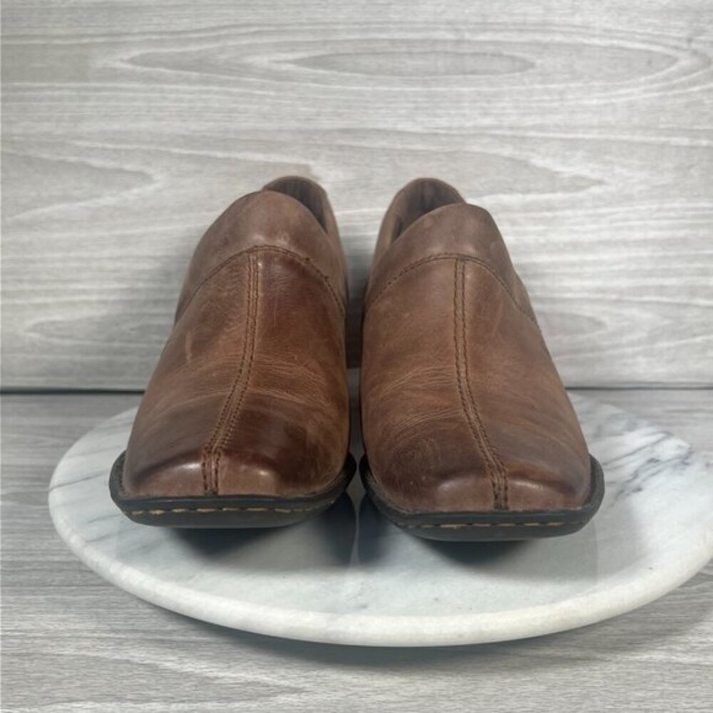 Born Kinney Boots Womens 10 Brown Leather Slip On Shoes Square Toe Ankle Booties - Picture 10 of 14